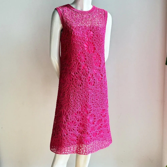 Vintage  Pink Sheath Dress Crochet Cordé Sleeveless M/L - Picture 7 of 8